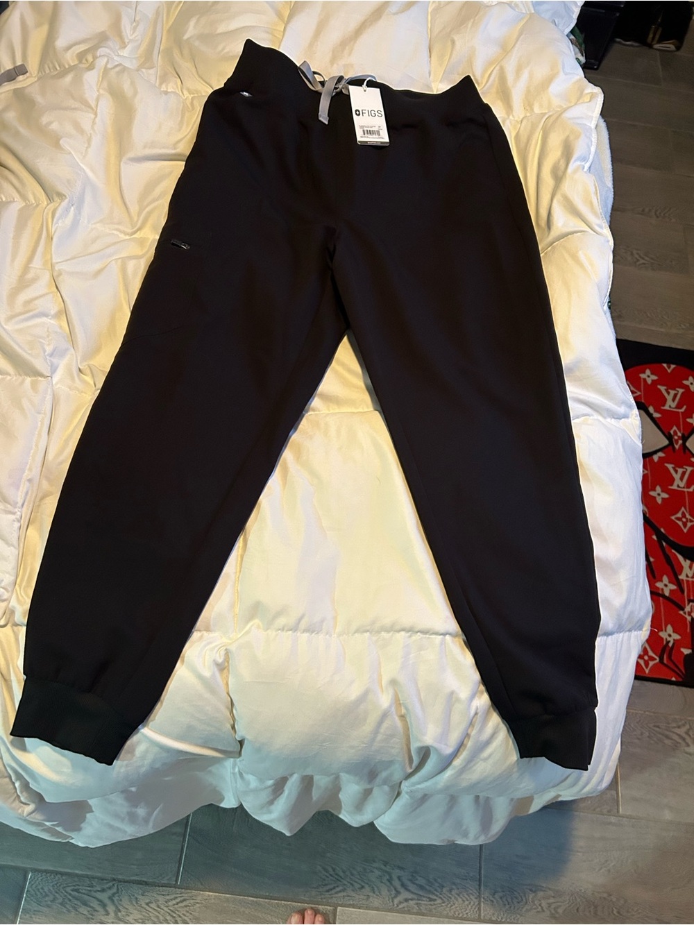 Figs Black Jogger Scrub Pants with Gray Drawstring